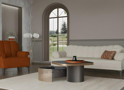 Couch Garnitur Dreisitzer Sessel Stoffsofa Sofa Weiß Polyester Orange