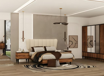 Schlafzimmer Garnitur Doppelbett Nachttische Schrank Holz 5tlg Braun