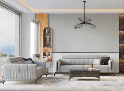 Komplette Couchgarnitur Dreisitzer 3 Sitzer Grau Sofa Couch 2tlg Modern