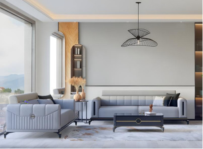 Zweisitzer Garnitur Grau Sofa Stoffsofa Couch 2 Sitzer Modern