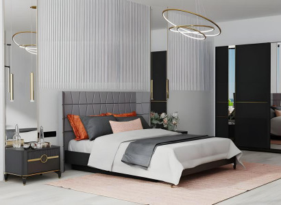 Komplette Schlafzimmer Doppelbett Nachttische Schränke Holz 6tlg Grau