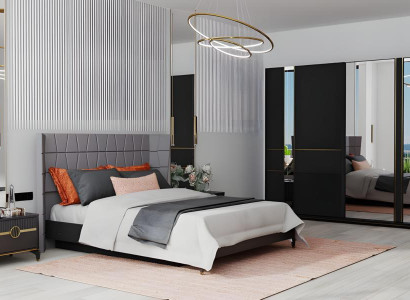 Doppelbett Komplette Schlafzimmer Nachttische Schrank Holz 4tlg Grau