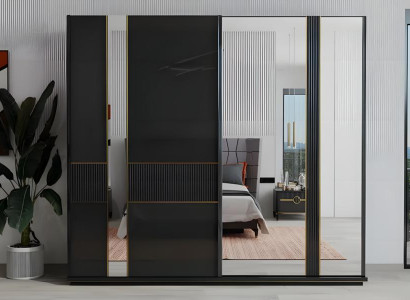 Kleiderschrank Schrank Holzschrank mit Spiegel Schlafzimmer Grau