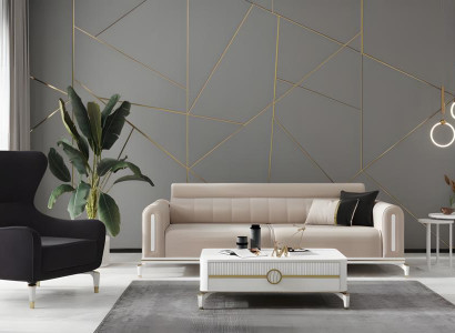 Garnitur Dreisitzer Sessel Stoffsofa Polstersofa Beige Couch Sofa 2tlg