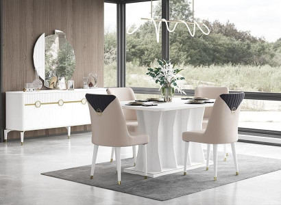 Esszimmer Garnitur Essgruppe Esstisch Stühle Anrichte Holz Weiß 9tlg