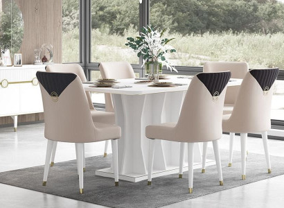 Essecke Essgruppe Esszimmer Esstisch Stühle Holz Weiß 7tlg Tisch