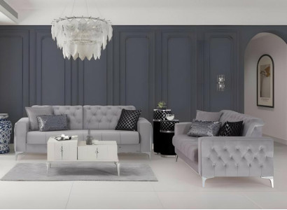 Garnitur Zweisitzer Stoffsofa Polstersofa Grau Couch Sofa 2tlg Sitzer