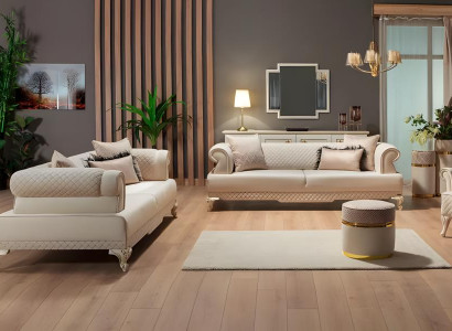 Gruppe Dreisitzer Couch 2tlg Polstersofa Beige Set Stoffsofa Sofas