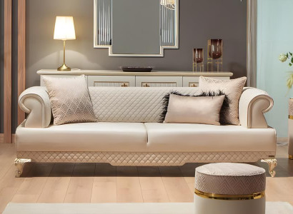 Dreisitzer Sofa 3 Sitzer Couch Stoffsofa Beige Luxus Polstersofa