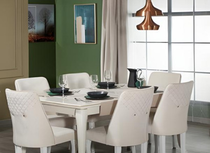 Esszimmer Garnitur Essgruppe Esstisch Tisch Stühle Holz Weiß 7tlg