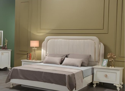 Komplette Schlafzimmer Doppelbett Nachttische Stoff 3tlg Weiß Bett Set