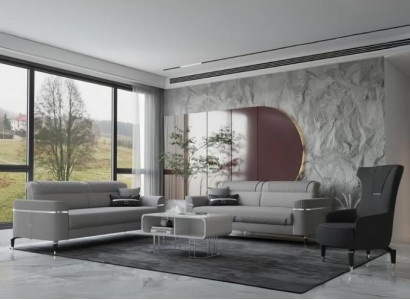 Couchgarnitur Dreisitzer Zweisitzer Sessel Grau Sofa Stoffsofa Couch