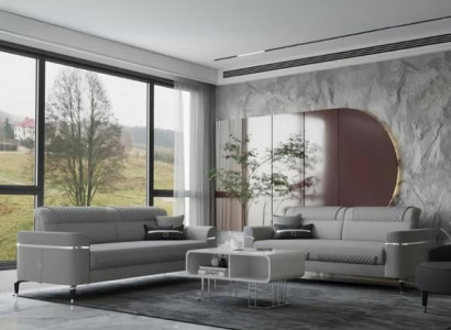 Komplette Couchgarnitur Dreisitzer Polstersofa Stoffsofa Grau 2tlg