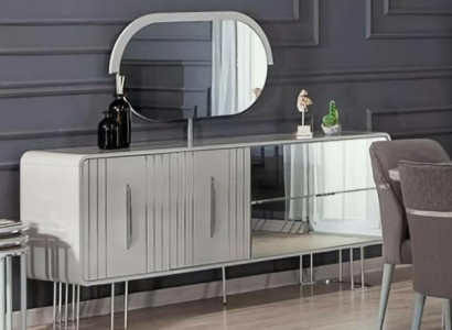 Anrichte mit Spiegel Sideboard Kommode Holz Holzschrank Weiß Design