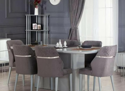 Essgruppe Esszimmer Esstisch Tisch Stühle 7tlg Holz Grau Stoffstühle