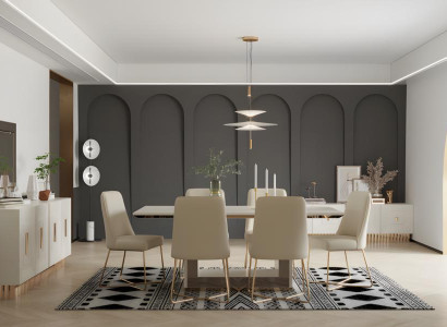 Garnitur Esszimmer Essecke Esstisch Stühle  Anrichte 9tlg Beige Tisch