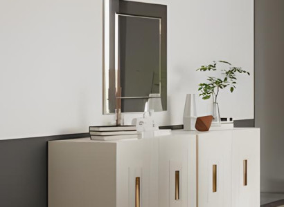 Gruppe Anrichte Spiegel Schrank Holzschrank Beige Buffetvitrine Holz
