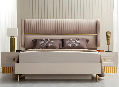 Schlafzimmer Bett Nachttische Kleiderschrank Schminktisch Beige 5tlg