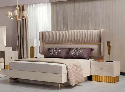 Luxus Garnitur Schlafzimmer Bett Doppelbett Nachttische Beige 3tlg