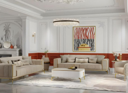 Sofagarnitur Dreisitzer Zweisitzer Sessel Beige Sofas Stoffsofa 3tlg