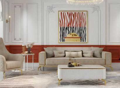 Garnitur Zweisitzer Sessel Beige Sofas Stoffsofa 2tlg Polstersofa Set