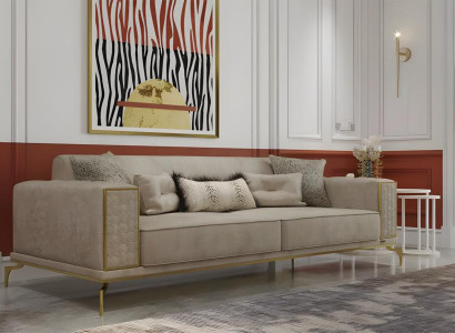 Dreisitzer Sofa 3 Sitzer Polstersofa Stoffsofa Couch Beige Luxus New