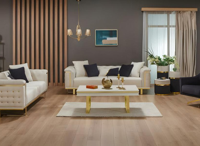 Luxus Komplette Couchgarnitur Dreisitzer Sessel Beige Stoffsofa 3tlg