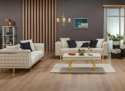 Couchgarnitur Dreisitzer Couch Beige Sofas Stoffsofa Polstersofa 2tlg