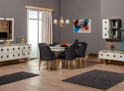 Essgruppe Esszimmermöbel Esstisch Stühle Anrichte RTV 10tlg Beige Tisch