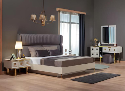 Schlafzimmer Garnitur Bett Nachttische Schminktisch Beige Holz 4tlg