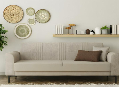 Dreisitzer Sofa 3 Sitzer Polstersofa Stoffsofa Couch Beige Wohnzimmer