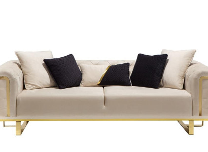 Dreisitzer Luxus Sofa 3 Sitzer Polstersofa Stoffsofa Couch Beige Gold