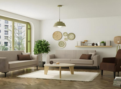 Komplette Couchgarnitur Dreisitzer Zweisitzer Sessel Grau Stoffsofas