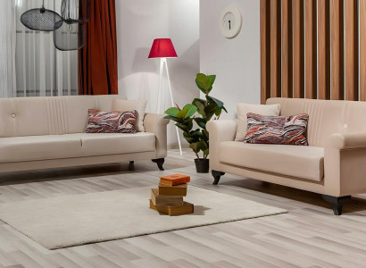 Komplette Couchen Dreisitzer Zweisitzer Beige Stoff Polstersofa 2tlg