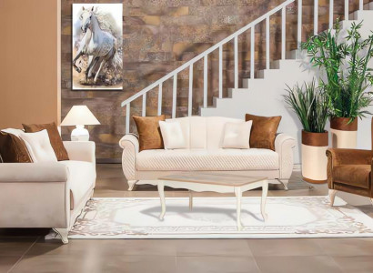 Sofagarnitur Dreisitzer Sessel Beige Stoffsofas Polstersofa 3tlg Couch