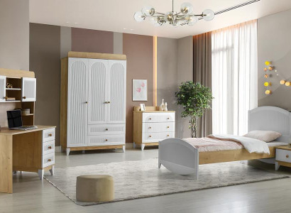 Set Bett Nachttisch Kommode Kleiderschrank und Schreibtisch Schlafzimmer 5tlg