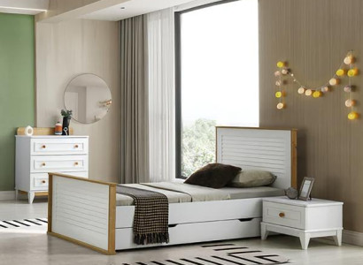 Garnitur Kinderzimmer Bett Kinderbett Kindermöbel Weiß Holz Set 3tlg