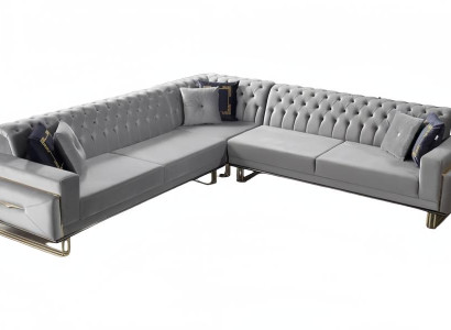 Sofa Couch Polsterung L-Form Wohnzimmer Design Ecke Textil Grau Eckgarnitur