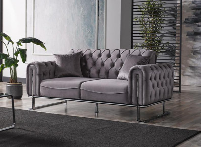 Luxus Sofa 2 Sitzer Sofas Sitz Stoff Design Möbel Qualität Stil Textil Grau