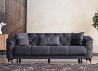 Design Wohnzimmer Luxus Sofa 3 Sitzer Chesterfield Sofa Schwarz Textil Modern