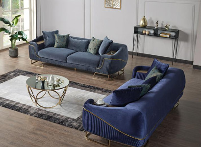 Couch Hochwertig Sofagarnitur 3 2 Sitzer Garnitur Design Moderne Sofa Blau