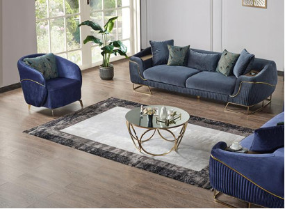 Wohnzimmer Sofagarnitur Blau Dreisitzer Sessel Luxus Couch Set 3 1 Sitzer