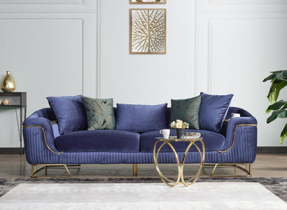 Design Wohnzimmer Luxus Sofa 3 Sitzer Sofa Blau Textil Hochwertig Möbel