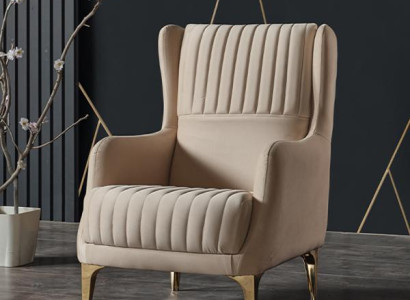 Sessel BeigeDesign Couch Sofa Relax Hochwertig Textil Polster Sitzer Luxus
