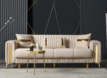 Design Wohnzimmer Luxus Möbel  Sofa 3 Sitzer Sofa Beige Textil Hochwertig