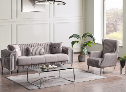 Wohnzimmer Sofagarnitur Dreisitzer Grau Couch Set Sofa 3 Sitzer Luxus Sessel