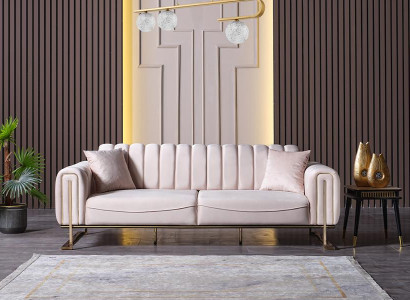 Design Wohnzimmer Luxus Sofa 3 Sitzer Sofa Beige Textil Hochwertig Modern