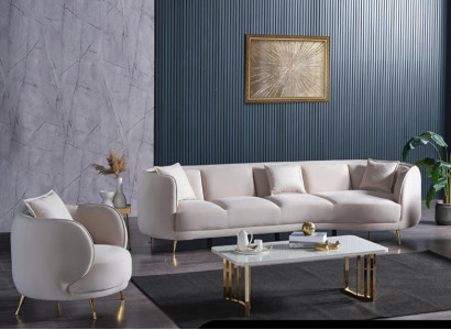 Wohnzimmer Sofagarnitur Modern Sessel Luxus Couch Set Sofa 4 Sitze Sessel