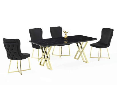Esszimmer Set Schwarz Garnitur Tisch 4x Stühle Design Modern Hochwertig Möbel
