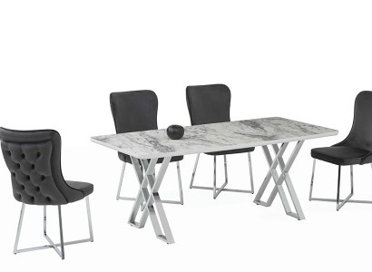 Esszimmer Set Hochwertig Möbel Weiß Garnitur Tisch 4x Stühle Design Modern